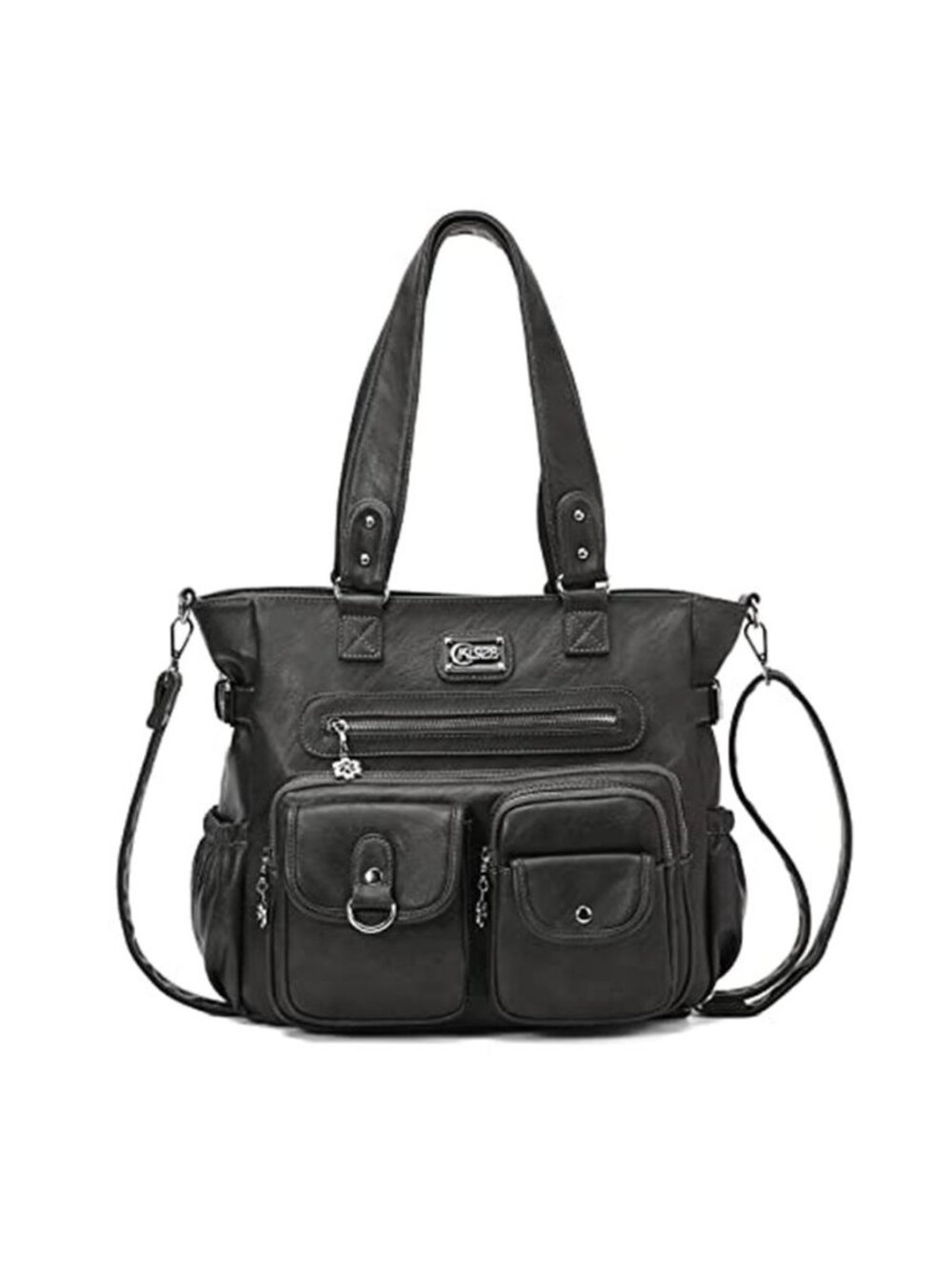Large Vegan Leather Tote Bag Women Hobo Shoulder Bag Charcoal Gray Crossbody